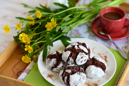 Cookies close-up. Chocolate biscuit cookiesの写真素材