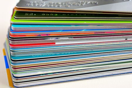 Credit cards in shallow focus. Credit cards for payment products with your businessの写真素材