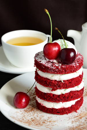 cake sweet dessert for the holiday home. red cakeの写真素材