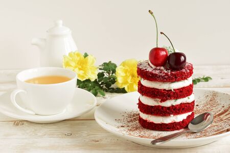 cake sweet dessert for the holiday home. red cakeの写真素材