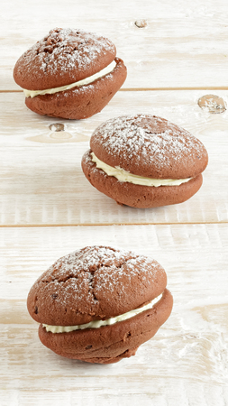 Cookies close-up. Chocolate biscuit cookiesの写真素材