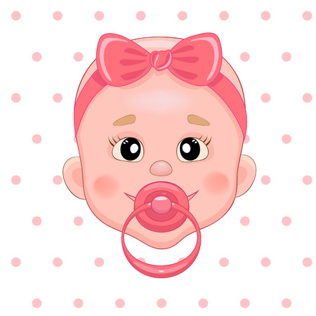 Baby with pacifier. Baby smile. Girl with bowの写真素材