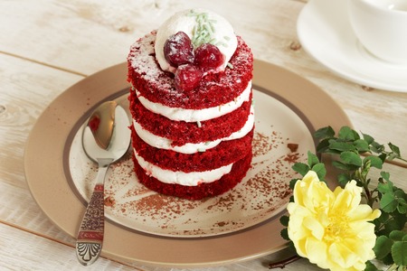 cake sweet dessert for the holiday home. red cakeの写真素材