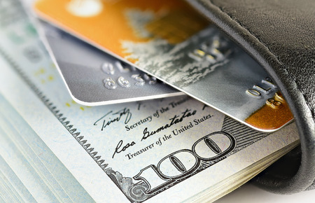 Credit cards in shallow focus. Credit cards for payment products with your businessの写真素材