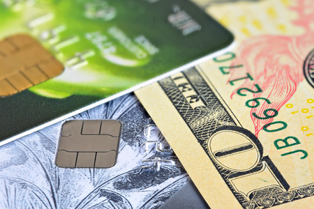 Credit cards in shallow focus. Credit cards for payment products with your businessの写真素材