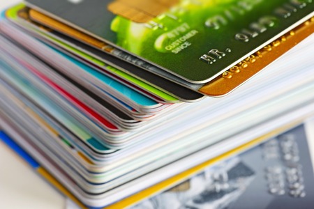 Credit cards in shallow focus. Credit cards for payment products with your businessの写真素材
