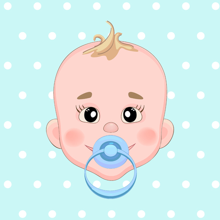 Baby sucks green pacifier. Baby smile. Boyの写真素材