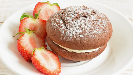 Cookies close-up. Chocolate biscuit cookiesの写真素材