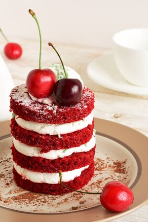 cake sweet dessert for the holiday home. red cakeの写真素材