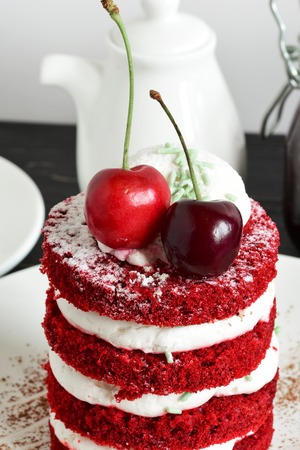 cake sweet dessert for the holiday home. red cakeの写真素材