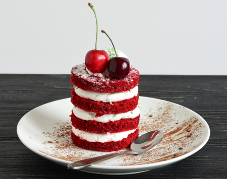 cake sweet dessert for the holiday home. red cakeの写真素材