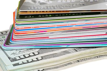 Credit cards in shallow focus. Credit cards for payment products with your businessの写真素材
