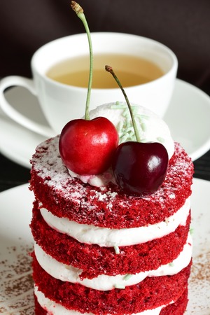 cake sweet dessert for the holiday home. red cakeの写真素材