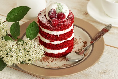 cake sweet dessert for the holiday home. red cakeの写真素材