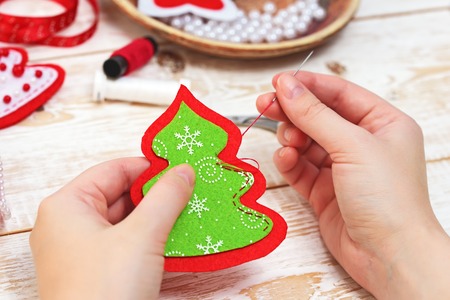 Christmas tree. Christmas crafts. Decorationsの写真素材