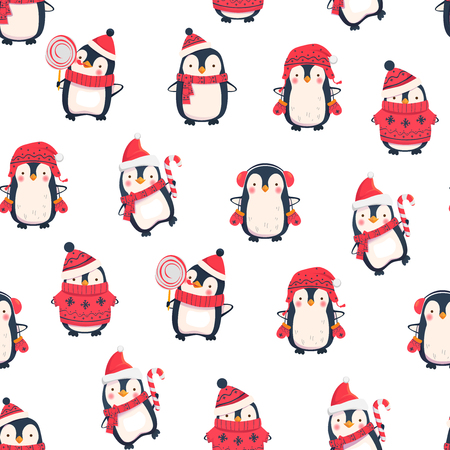 Seamless pattern with penguins. Cute penguin cartoon illustration. Animals patternのイラスト素材
