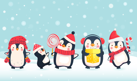 Penguins cartoon illustration.のイラスト素材