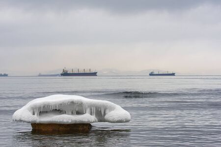 Ice floe on sea. Sea landscape in winterの写真素材