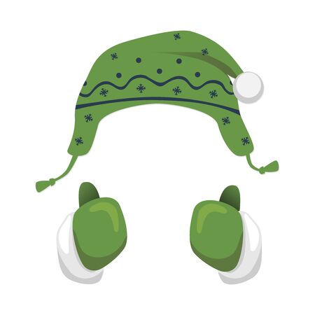 Mittens and hat vector illustration. Knitted hat. Children's mittensのイラスト素材