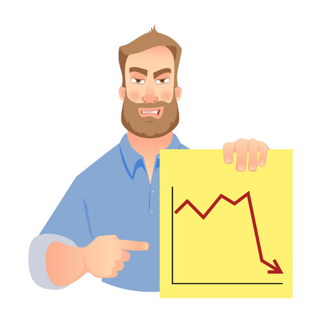 Man holding graph illustration. Unhappy Businessman points to graphの写真素材