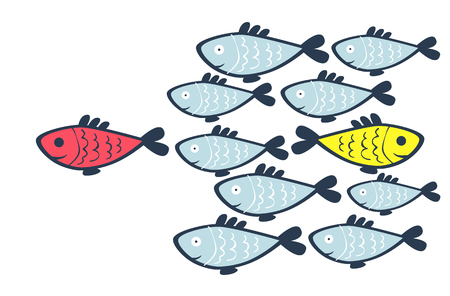 School of fish vector. Colorful school of fishes together. Teamwork conceptのイラスト素材
