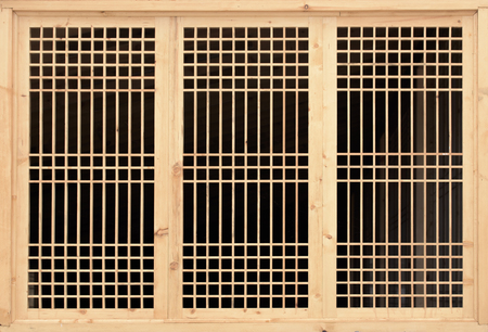 Wooden lattice on the window. Lattice window frameの写真素材