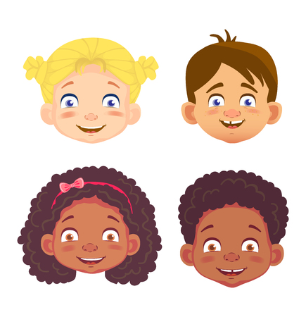 Girls and boys character set. Head icon. Face vector illustrationのイラスト素材