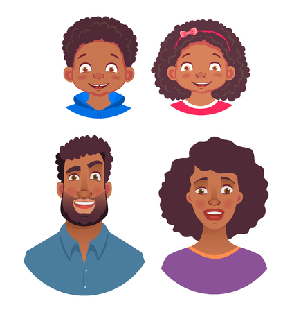 Emotions of african human. Facial expression. Head icon. Face vector illustrationのイラスト素材
