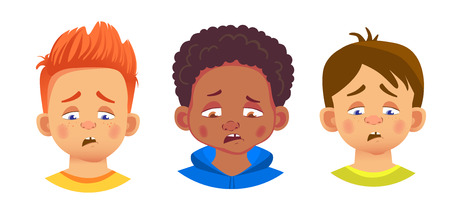 Boys character set. Emotions of children face. Face vector illustrationのイラスト素材