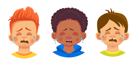 Boys character set. Emotions of children face. Face vector illustrationのイラスト素材