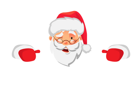 Santa Claus holding border. Christmas blank advertising banner. Face of Santa Claus in red hat vector illustrationのイラスト素材