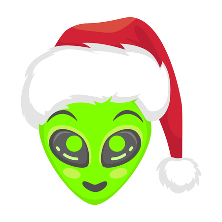 Alien face emoji. Alien green head in santa hat - Cute. Humanoid vector illustrationのイラスト素材
