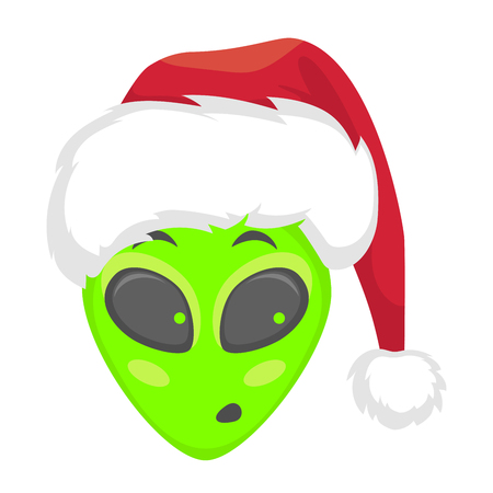 Alien face emoji. Alien green head in santa hat - Surprise. Humanoid vector illustrationのイラスト素材