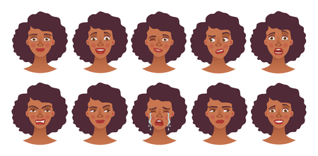 Face of african woman. Vector illustration setのイラスト素材