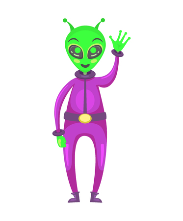 Alien raising hand. Aliens waving vector illustrationのイラスト素材