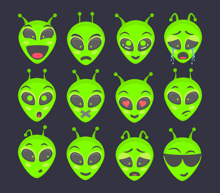 Alien head. Alien face emoji. Humanoid icon vector illustration setのイラスト素材