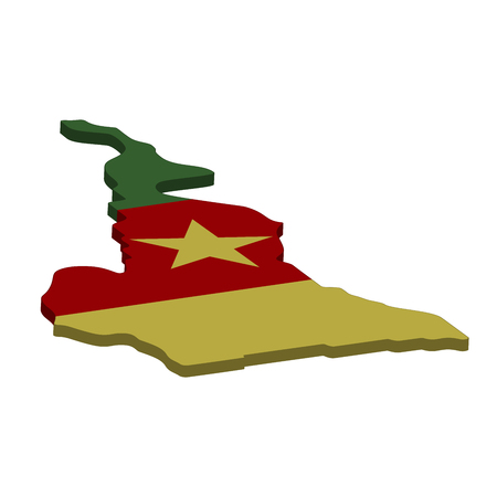 Flag and map of Cameroon. Color silhouette of 3D map of Cameroon vector illustrationのイラスト素材