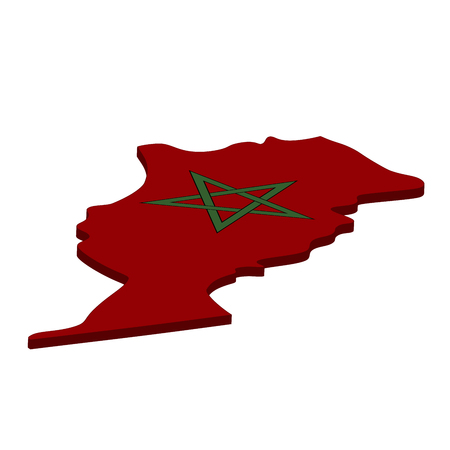 Flag and map of Morocco. Color silhouette of 3D map of Morocco vector illustrationのイラスト素材
