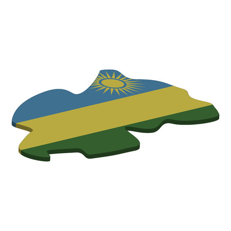 Flag and map of Rwanda. Color silhouette of 3D map of Rwanda vector illustrationのイラスト素材