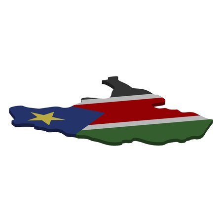 Flag and map of South Sudan. Color silhouette of 3D map of South Sudan vector illustrationのイラスト素材