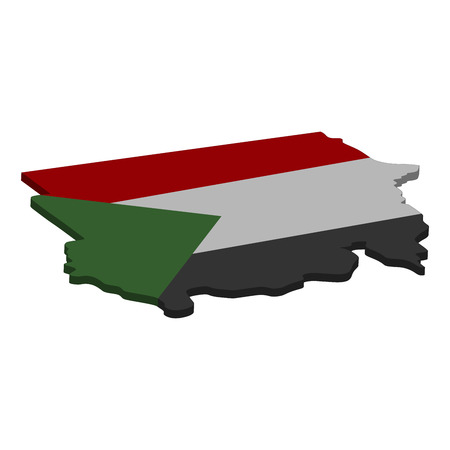 Flag and map of Sudan. Color silhouette of 3D map of Sudan vector illustrationのイラスト素材