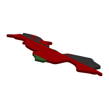 Flag and map of Malawi. Color silhouette of 3D map of Malawi vector illustrationのイラスト素材