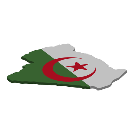 Flag and map of Algeria. Color silhouette of 3D map of Algeria  illustrationの写真素材