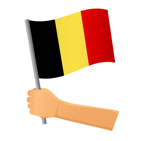 Belgium flag in hand. Patriotic background. National flag of Belgium vector illustrationのイラスト素材