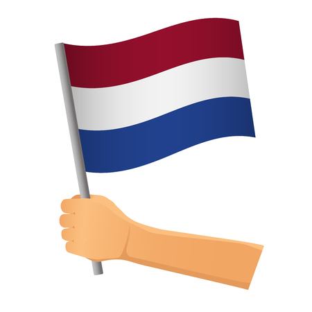 Netherlands flag in hand. Patriotic background. National flag of Netherlands vector illustrationのイラスト素材