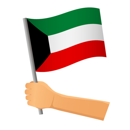 kuwait flag in hand. Patriotic background. National flag of Kuwait vector illustrationのイラスト素材