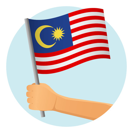 Malaysia flag in hand. Patriotic background. National flag of Malaysia vector illustrationのイラスト素材