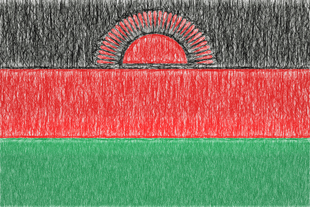 Malawi painted flag. Patriotic drawing on paper background. National flag of Malawiの写真素材