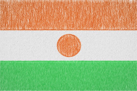 Niger painted flag. Patriotic drawing on paper background. National flag of Nigerの写真素材