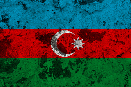 Azerbaijan flag on old wall. Patriotic grunge background. National flag of Azerbaijanの写真素材